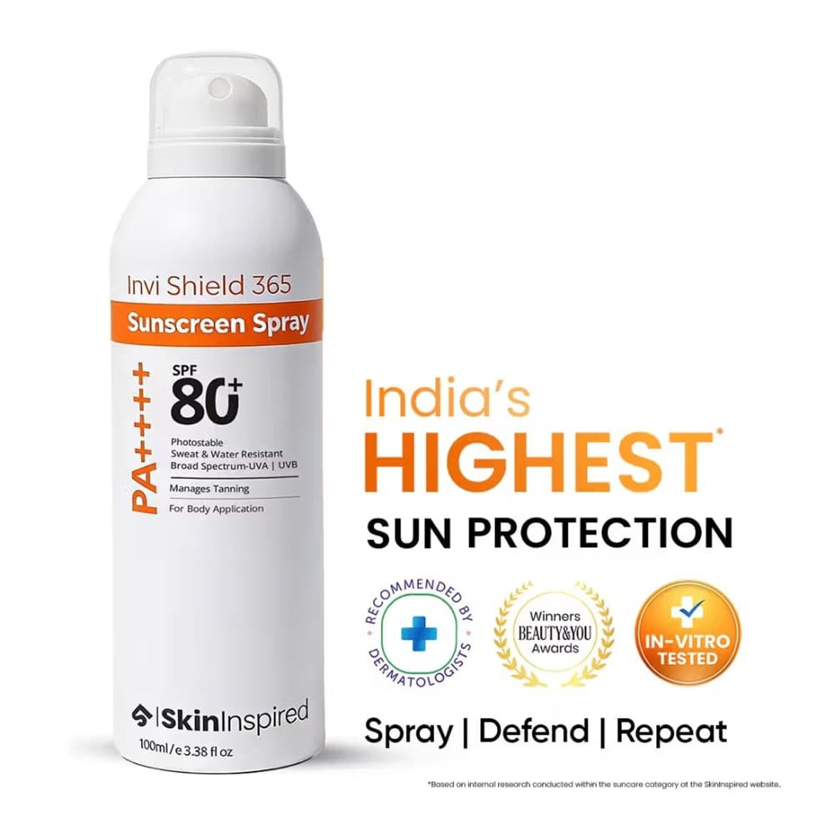 SkinInspired Invishield 365 Body Sunscreen Spray SPF 80+ PA++++