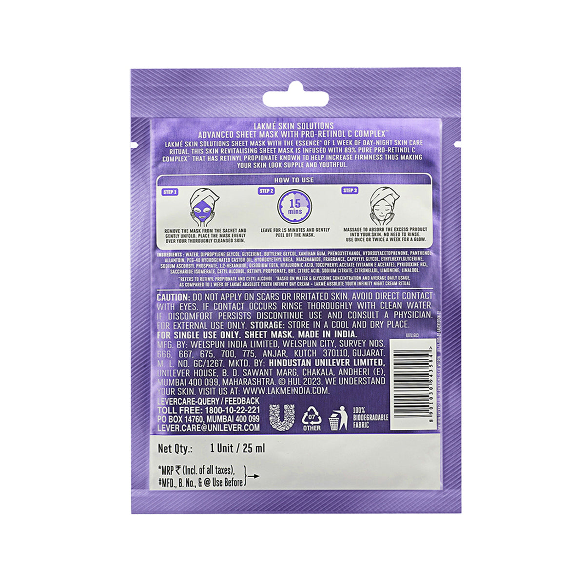 Lakme Skin Solutions Sheet Mask - Anti-Aging