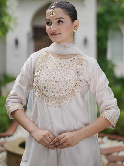 Indyancart IE Floral Embroidered Gotta Patti Liva Kurta with Sharara & Dupatta