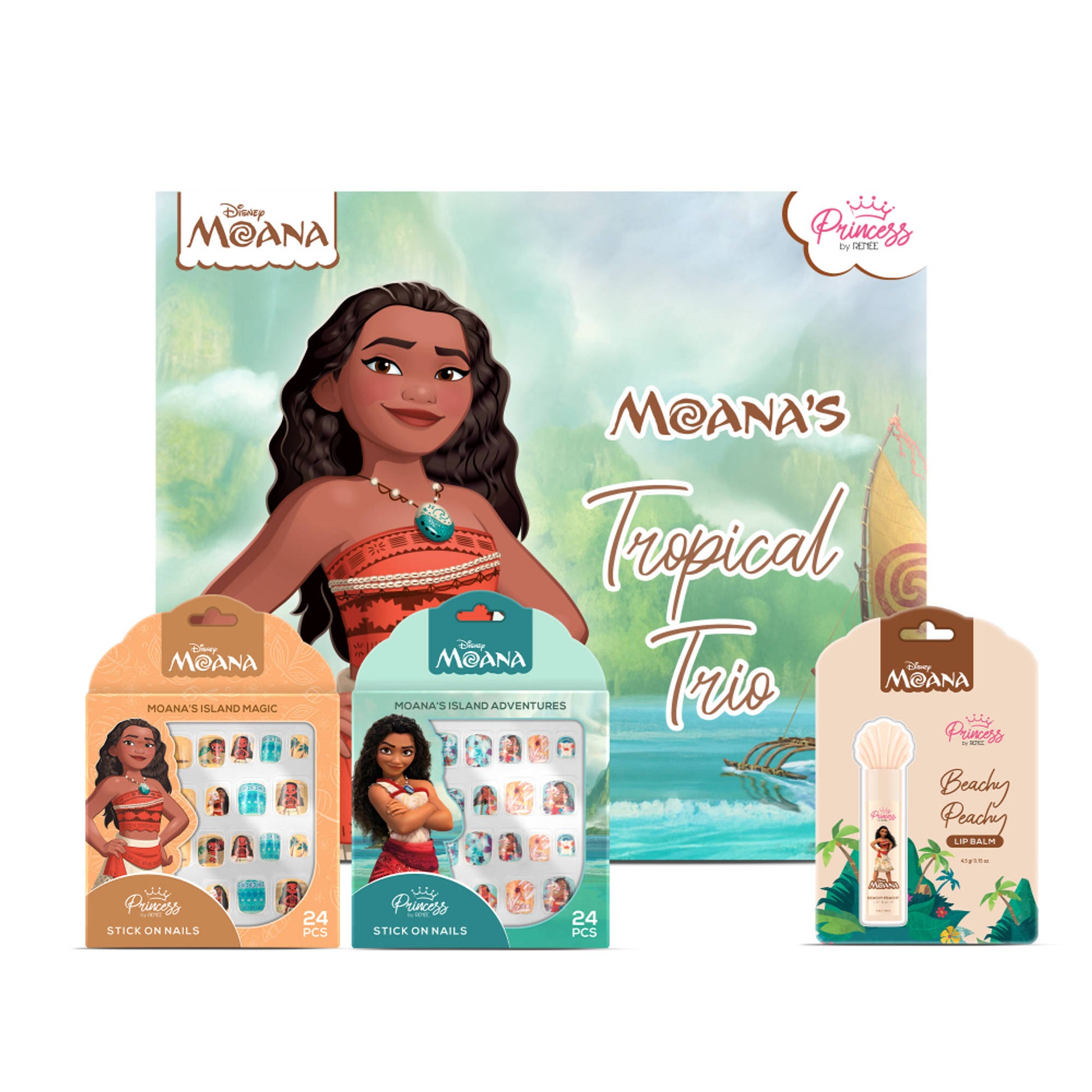 Princess by RENEE Disney Moana’s Tropical Trio Stick On Nails & Lip Balm Beauty Kit For Preteens