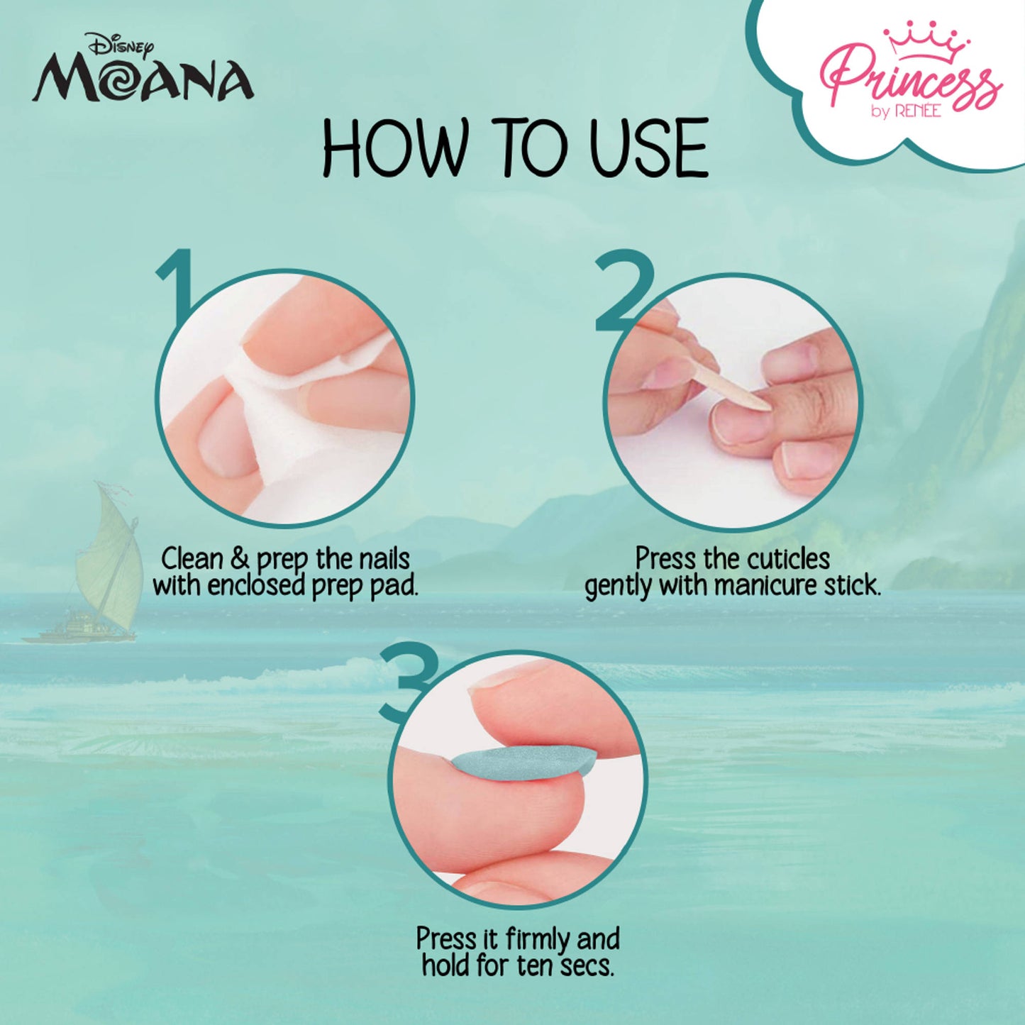 Princess by RENEE Disney Moana’s Tropical Trio Stick On Nails & Lip Balm Beauty Kit For Preteens