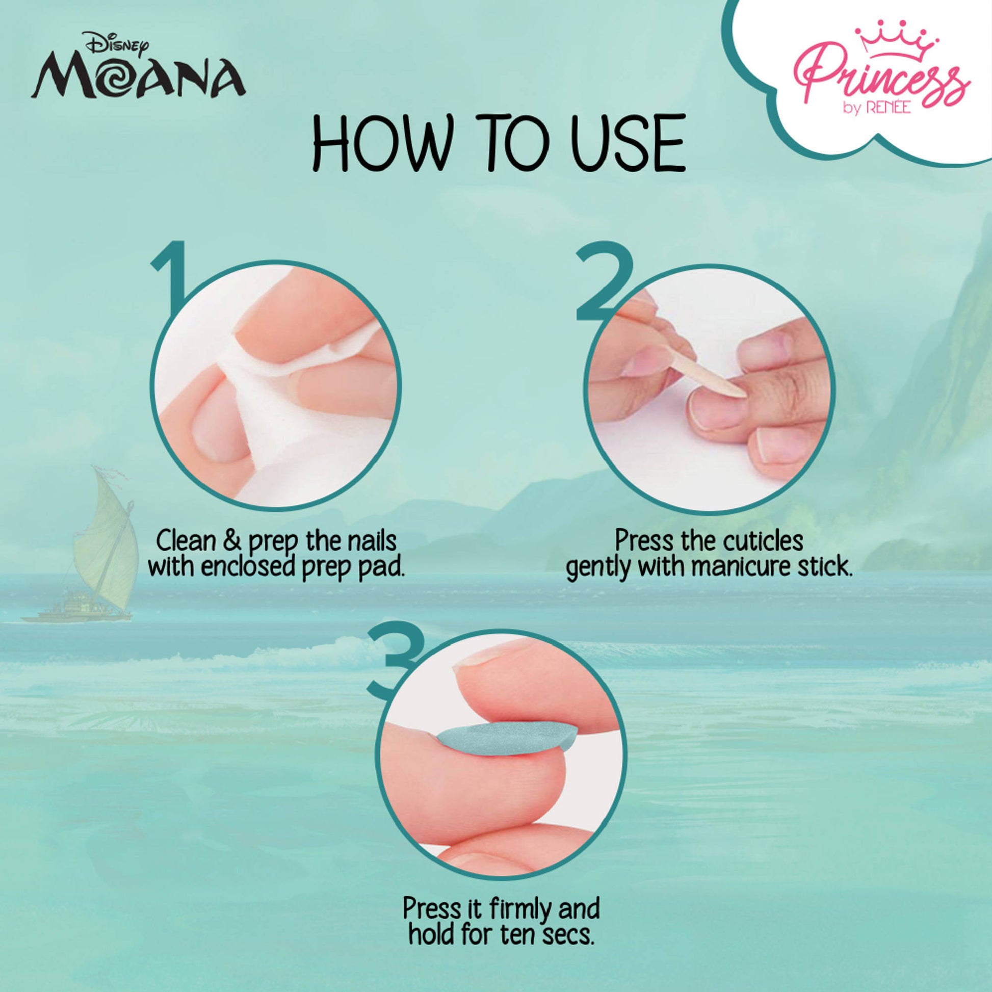 Princess by RENEE Disney Moana’s Tropical Trio Stick On Nails & Lip Balm Beauty Kit For Preteens