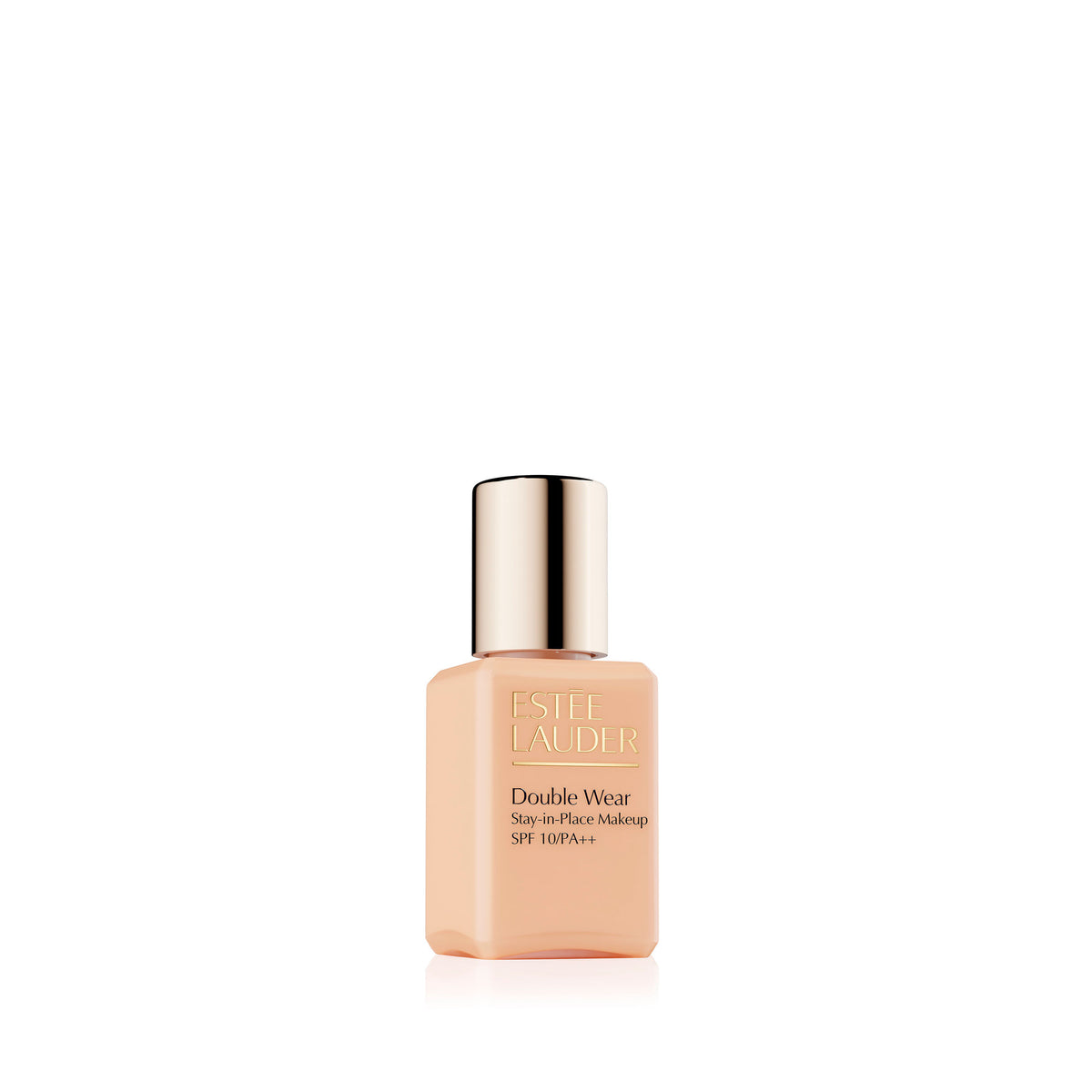 Travel size Estee Lauder Double Wear Stay-In-Place Longwear Matte Foundation SPF 10 in 1W2 Sand, showing the compact bottle.