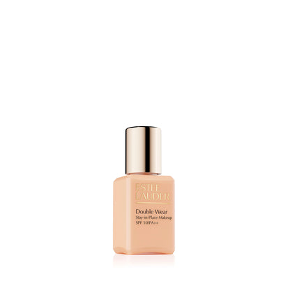 Travel size Estee Lauder Double Wear Stay-In-Place Longwear Matte Foundation SPF 10 in 1W2 Sand, showing the compact bottle.