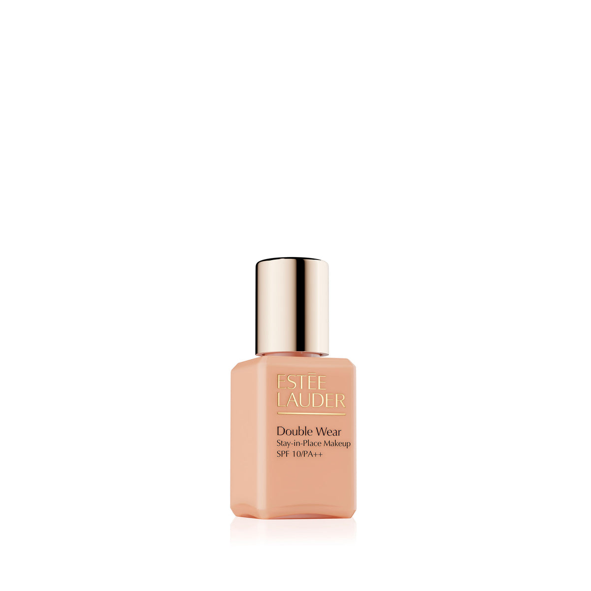 Estee Lauder Double Wear travel size longwear matte foundation SPF 10 in shade 2W1 Dawn, with the compact bottle visible.