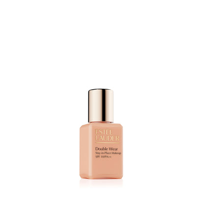 Estee Lauder Double Wear travel size longwear matte foundation SPF 10 in shade 2W1 Dawn, with the compact bottle visible.