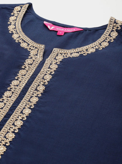 Indyancart VA Ethnic Motifs Embroidered Zari Kurta With Palazzos & Dupatta