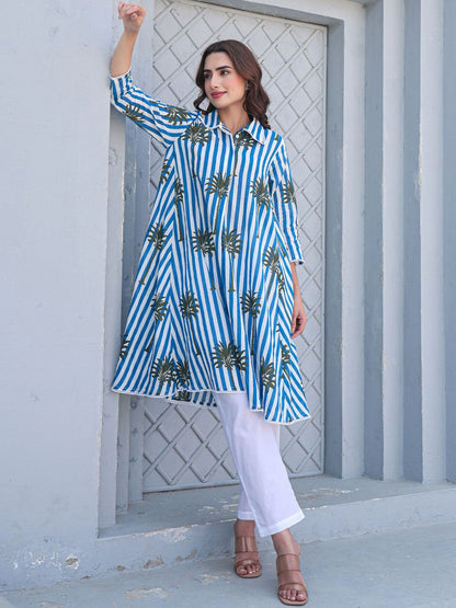Dhiyona IE Printed Pure Cotton A-Line Tunic & Trousers Co-Ord Set