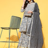 Indyancart VA Women's Floral Printed Empire Pure Cotton Kurta with Sharara & With Dupatta