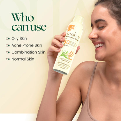 Moha Sunscreen Spray SPF 50 PA ++++ High Protection With Rice Bran Oil For Glowing Skin
