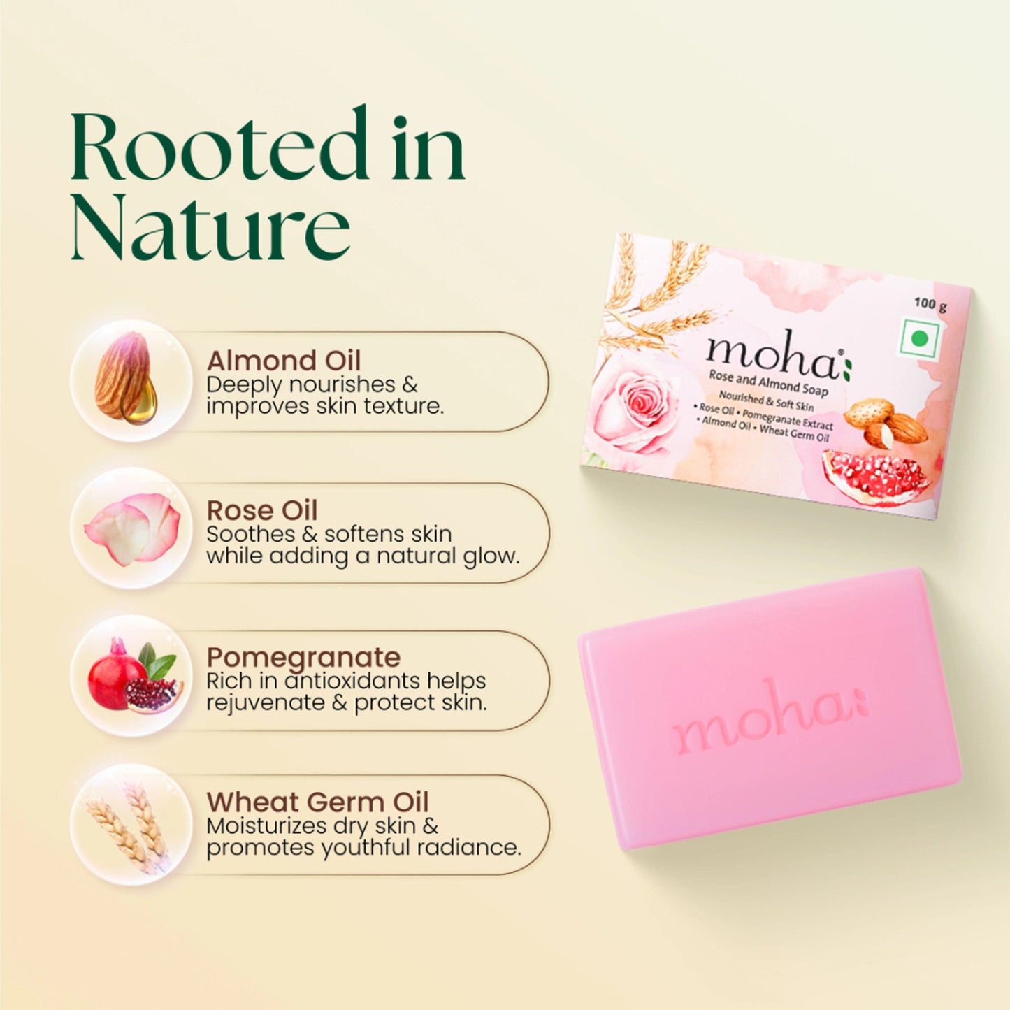 Moha Rose & Almond Soap Nourishing Soap For Soft Radiant Skin