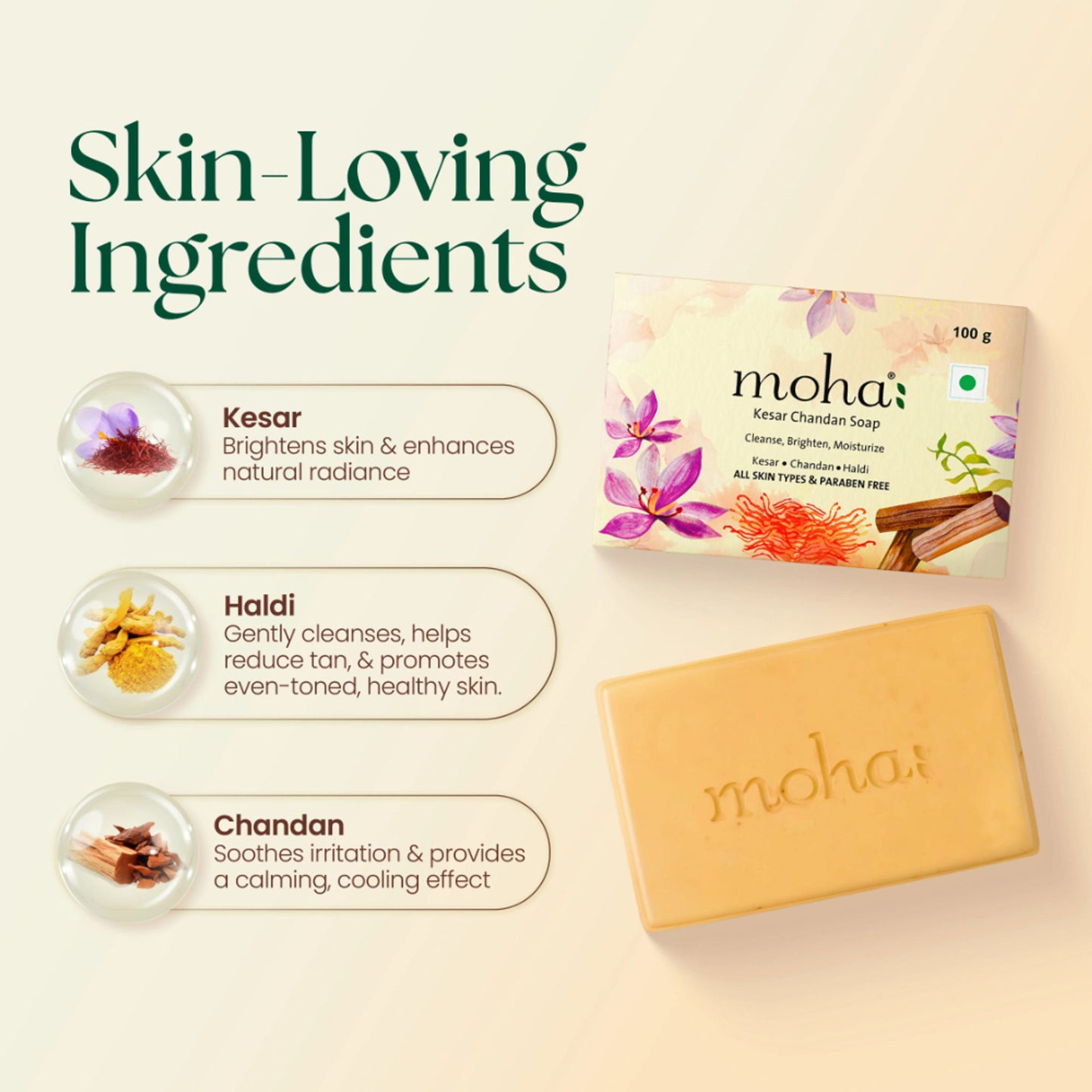 Moha Kesar Chandan Soap Saffron And Sandalwood Soap For Radiant Smooth Skin