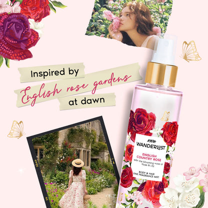 Nykaa Wanderlust 2-in-1 Body & Hair Perfume Mist Long Lasting Fragrance - Upto 8 hours - English Country Rose