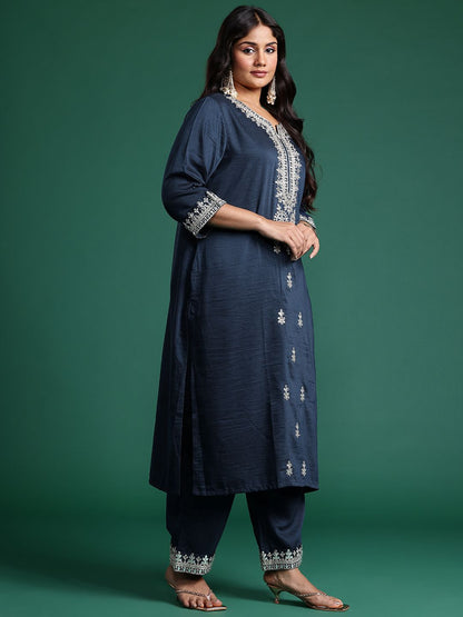 Indyancart IE Ethnic Motifs Embroidered Kurta with Trousers & Dupatta