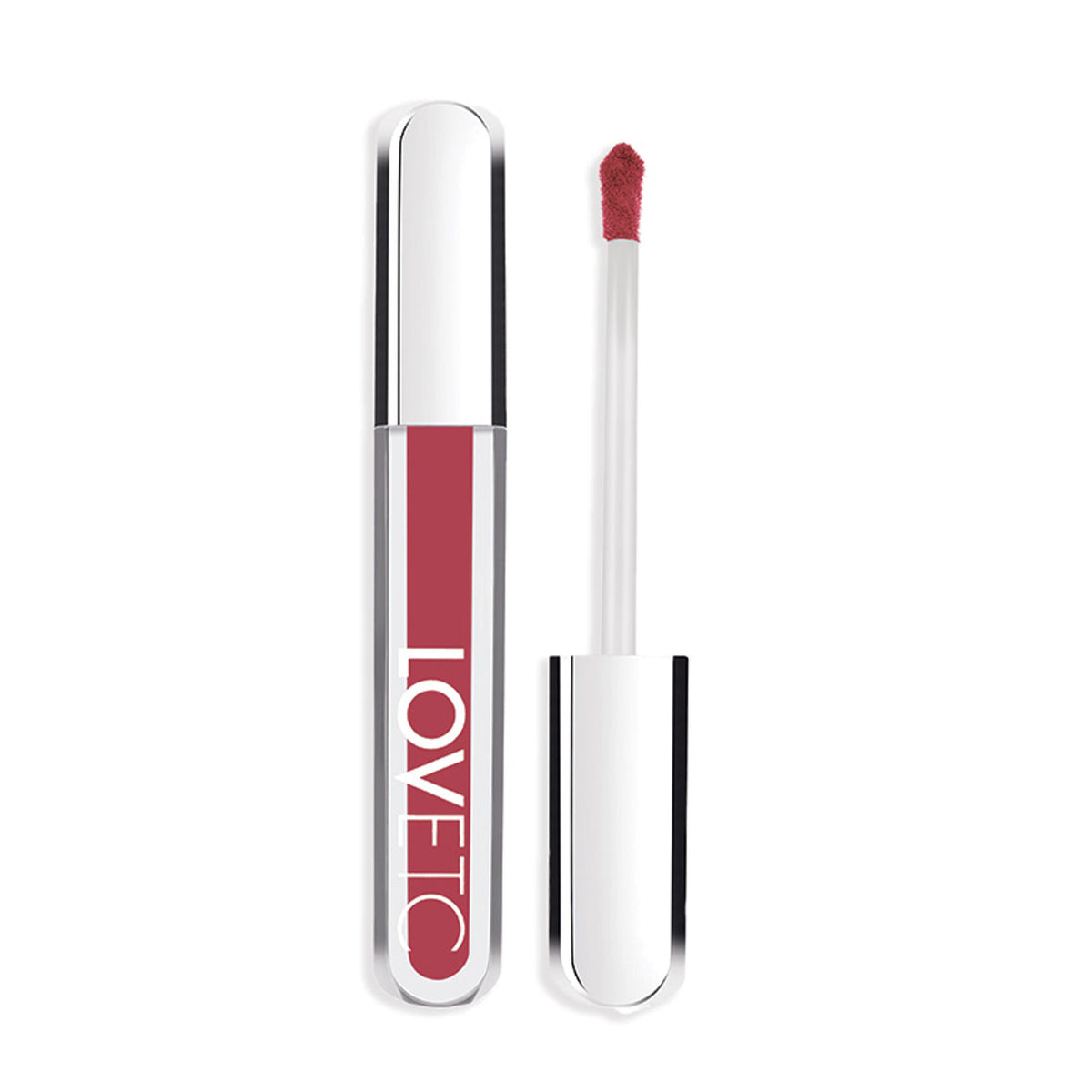 LOVETC Zero Gravity Lip Crème in Bear Hug, longwear transfer-proof lipstick with hyaluronic acid, shown in close-up application.
