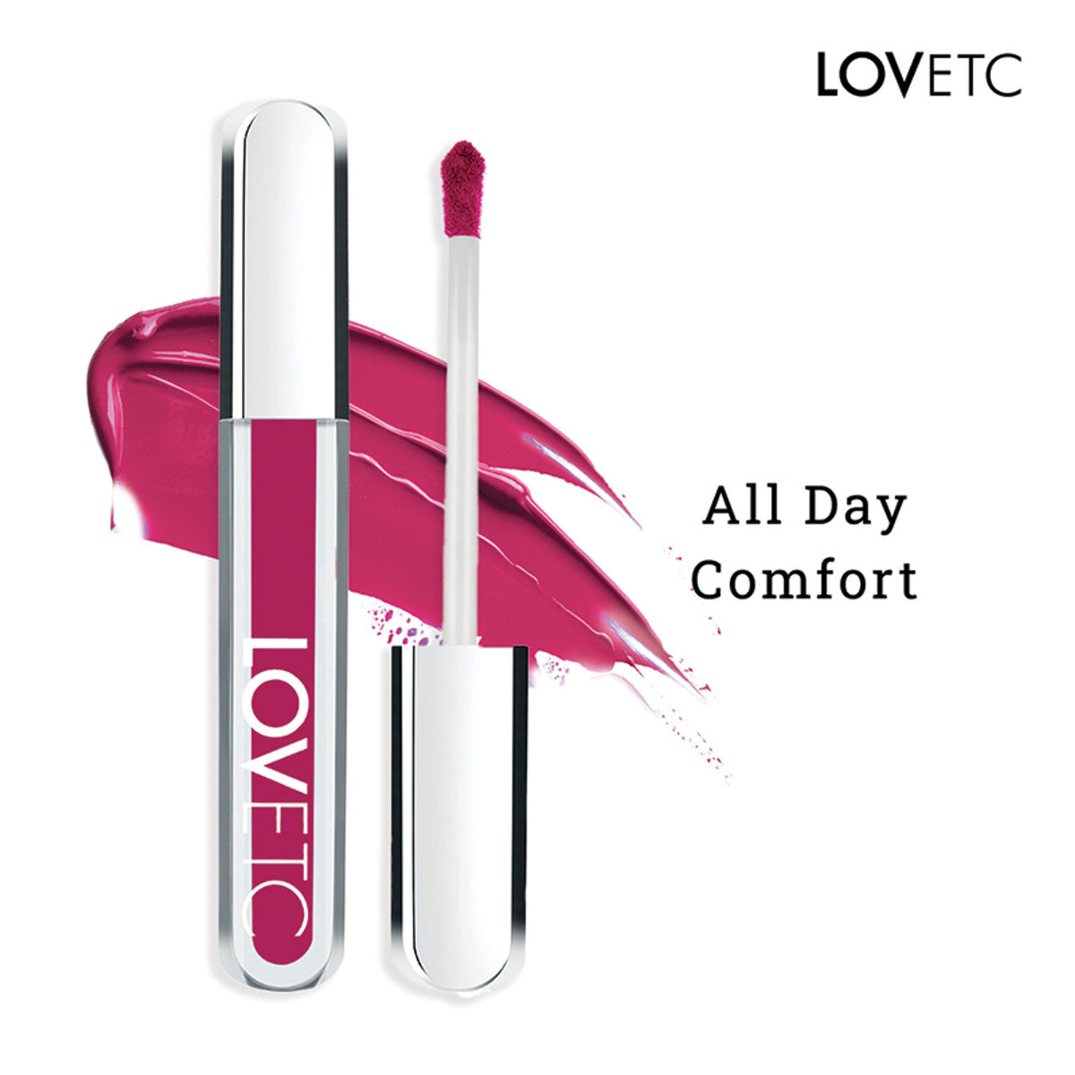 LOVETC Zero Gravity Lip Crème in Fire Up, longwear transfer-proof lipstick with hyaluronic acid, vibrant red color on lips.