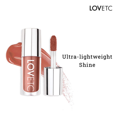 LOVETC High Glaze Tinted Lip Gloss in Peach of Mind with mirror shine, non-sticky formula and hyaluronic acid for smooth lips