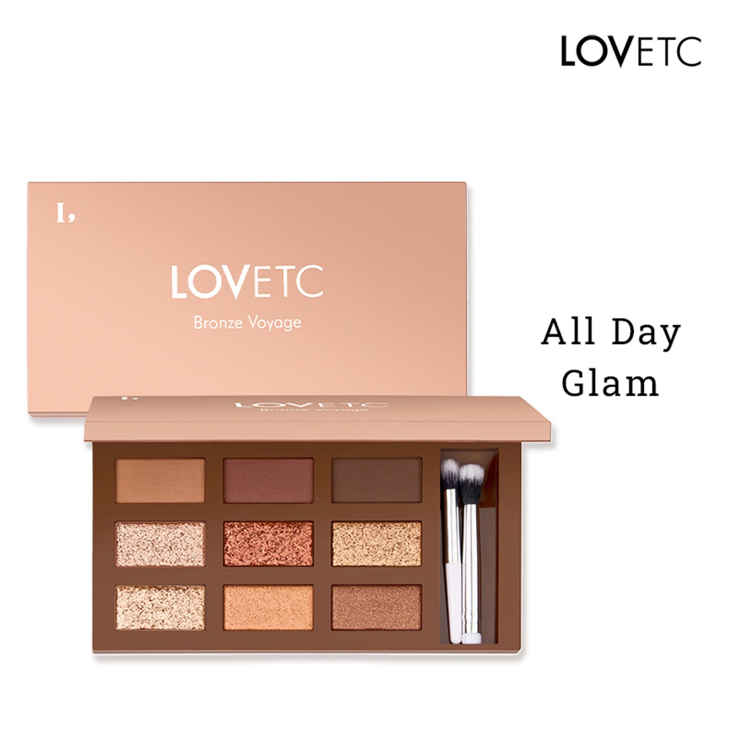 LOVETC Eyeshadow Palette With Brush, 9-in-1 Shades, Water & Smudge Proof - Bronze Voyage