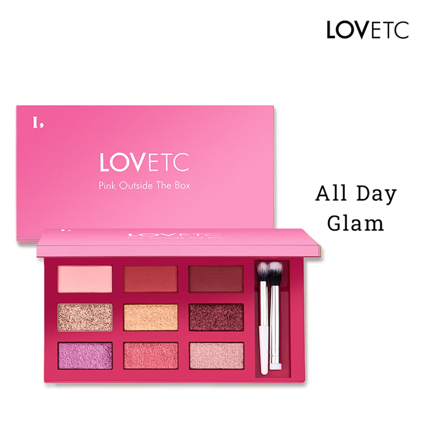 LOVETC Eyeshadow Palette With Brush, 9-in-1 Shades, Water & Smudge Proof - Pink Outside The Box