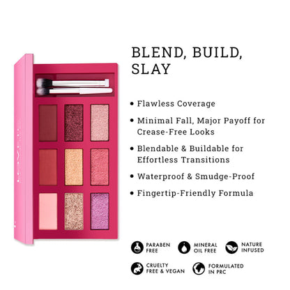 LOVETC Eyeshadow Palette With Brush, 9-in-1 Shades, Water & Smudge Proof - Pink Outside The Box