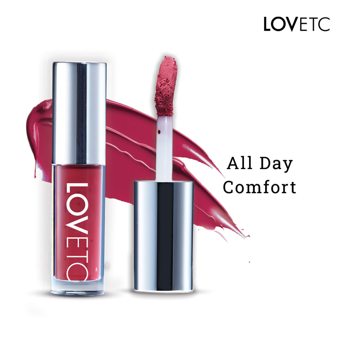 LOVETC Zero Gravity Mini Lip Crème with hyaluronic acid, longwear, transfer-proof formula, displayed in a sleek tube.