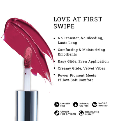 LOVETC Zero Gravity Mini Lip Crème with hyaluronic acid, longwear, transfer-proof lipstick in a compact tube.