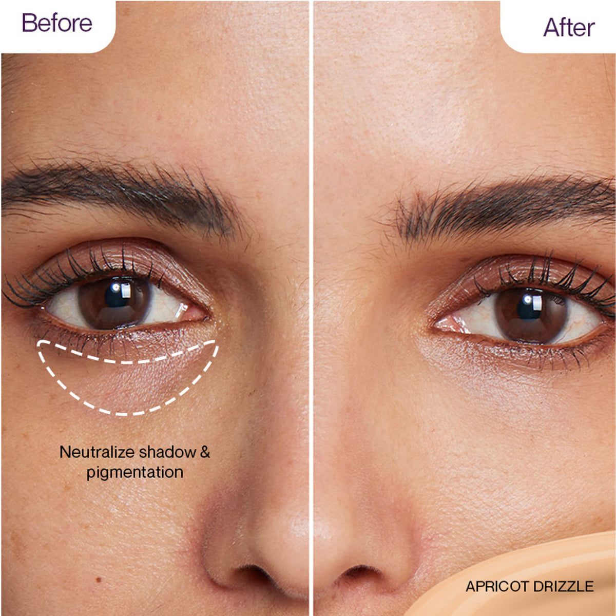 LOVETC Creamy Comfort Concealer in Apricot Drizzle, full coverage, crease-resistant with ceramides, blended on skin.