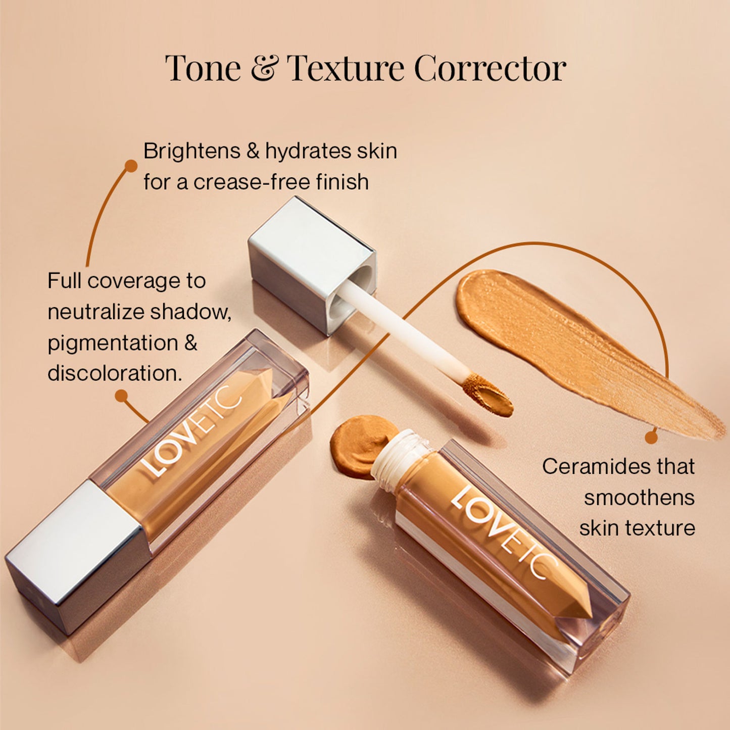 LOVETC Creamy Comfort Corrector, Full Coverage & Crease-Resistant, With Ceramides - Medium Peach