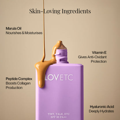 LOVETC Radiant Glow Hydrating Skin Tint SPF 30 PA++, With Niacinamide & Peptides - Tan