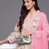 Indyancart VA Women'sFloral Printed Pure Cotton Anarkali Kurta with Palazzos & Dupatta