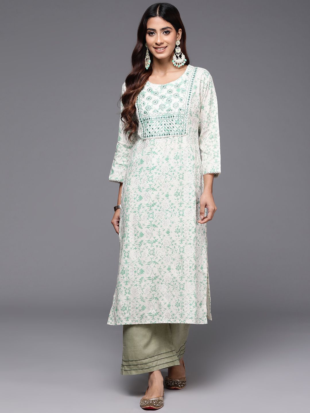 Indyancart IE Printed Mirror Work Kurta