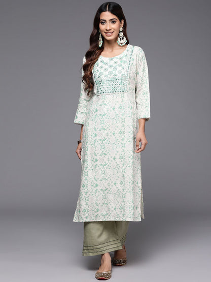 Indyancart IE Printed Mirror Work Kurta