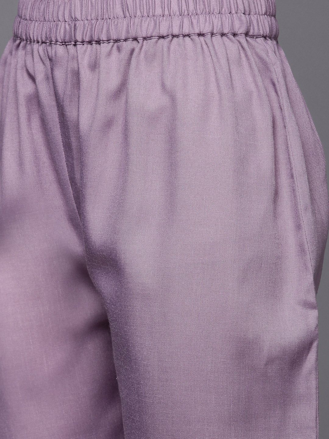 Indyancart VA Women's Lavender & White Embroidered Kurta with Trousers & Dupatta