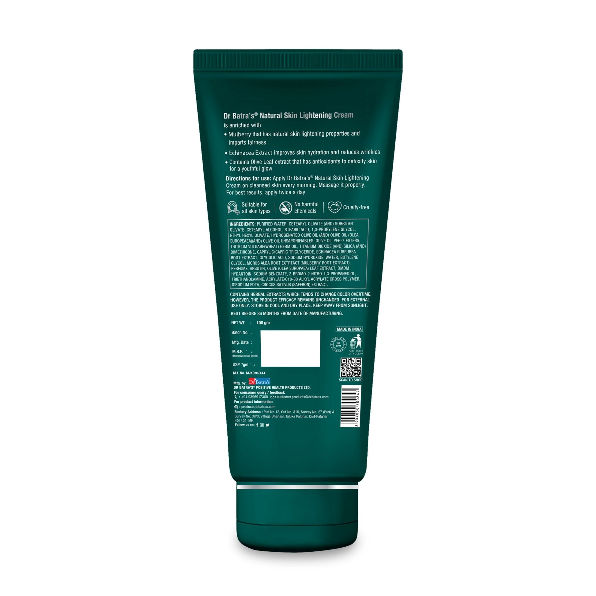 Dr Batras Natural Skin Lightening Day Cream Enriched with Mulberry Extract for Brighter skin