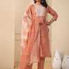 Dhiyona IE Floral Printed Thread Work Pure Cotton Straight Kurta & Trouser With Dupatta