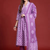Indyancart IE Floral Printed Pleated Pure Cotton Kurta With Trousers & Dupatta