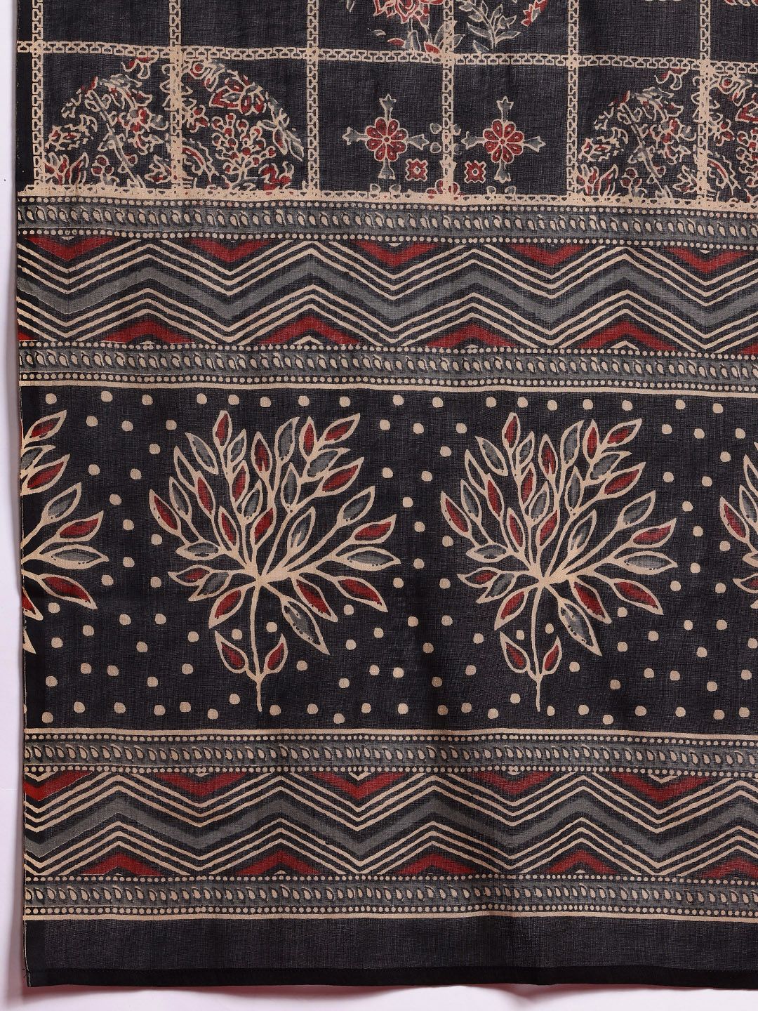 Indyancart IE Floral Printed Pure Cotton Kurta With Trousers & Dupatta