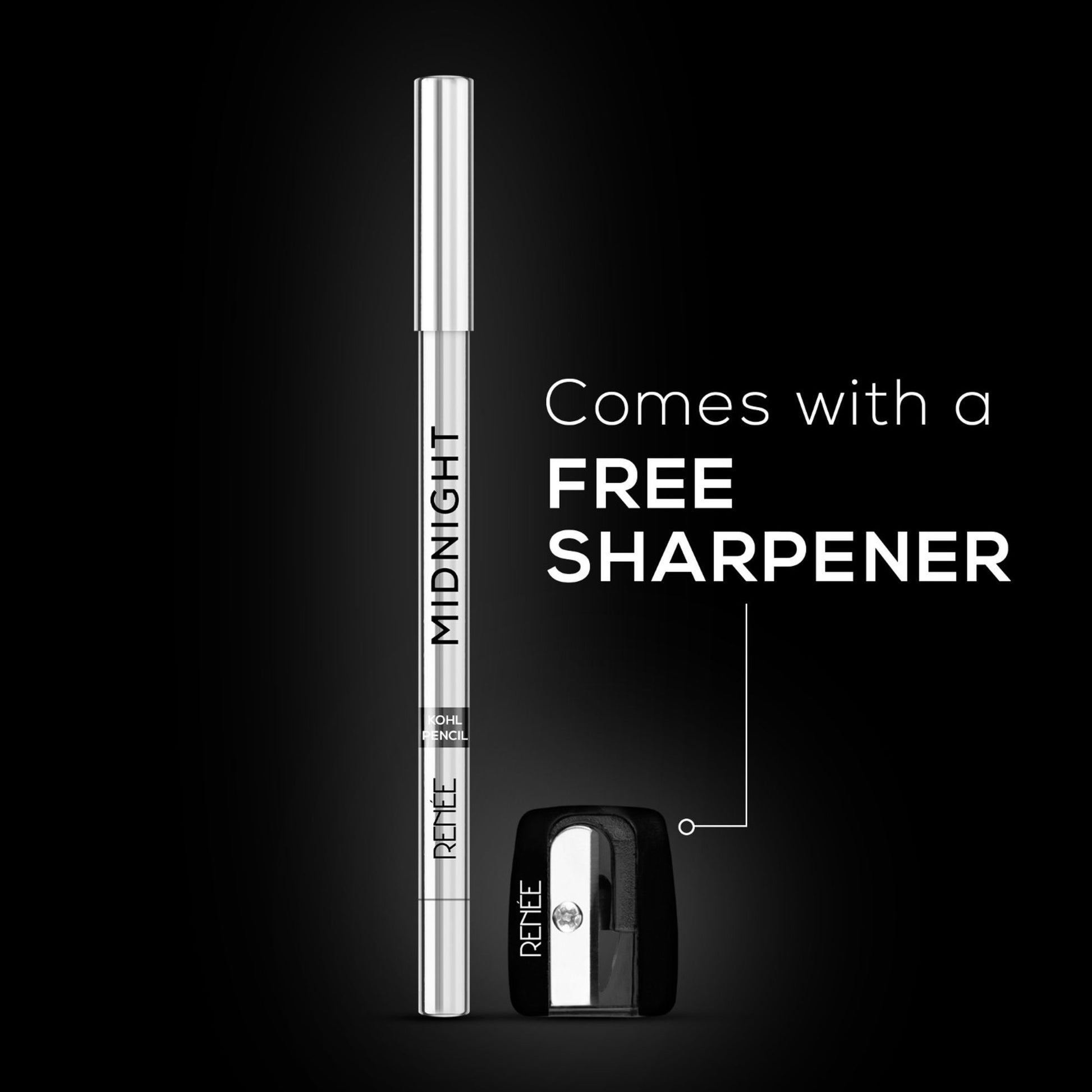 RENEE Midnight Kohl Kajal With Sharpener, Waterproof, Smudge-Proof & Lasts Up To 24 Hours - Black