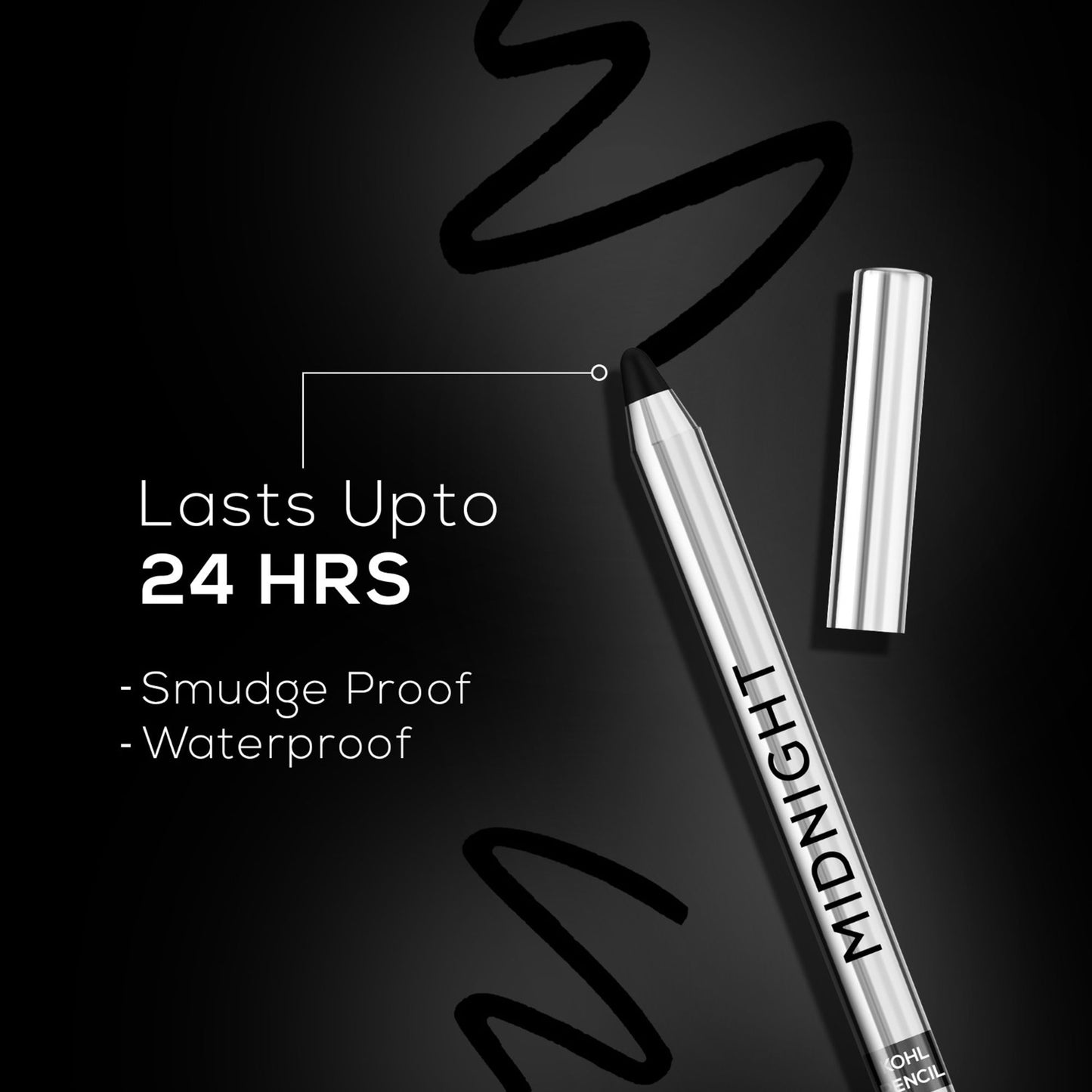 RENEE Midnight Kohl Kajal With Sharpener, Waterproof, Smudge-Proof & Lasts Up To 24 Hours - Black