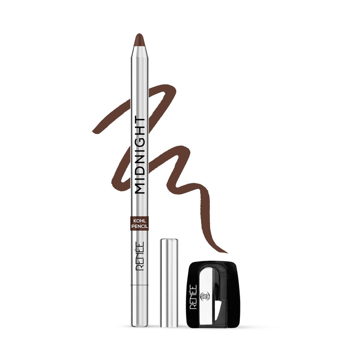 RENEE Midnight Kohl Kajal With Sharpener, Waterproof, Smudge-Proof & Lasts Up To 24 Hours - Brown