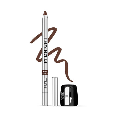 RENEE Midnight Kohl Kajal With Sharpener, Waterproof, Smudge-Proof & Lasts Up To 24 Hours - Brown