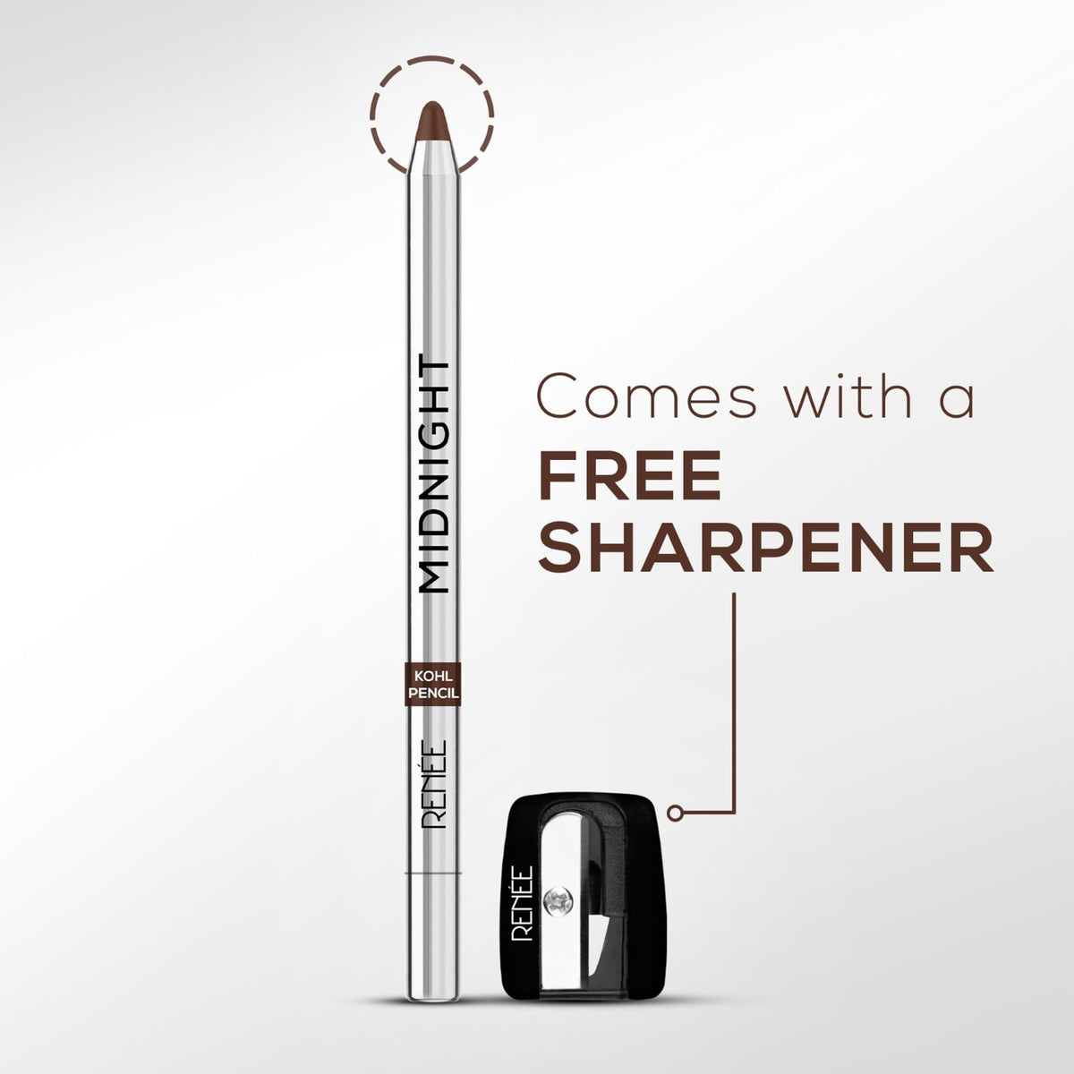 RENEE Midnight Kohl Kajal With Sharpener, Waterproof, Smudge-Proof & Lasts Up To 24 Hours - Brown