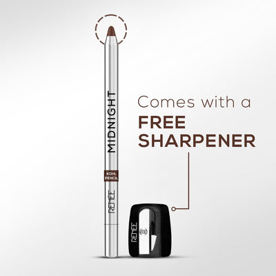 RENEE Midnight Kohl Kajal With Sharpener, Waterproof, Smudge-Proof & Lasts Up To 24 Hours - Brown
