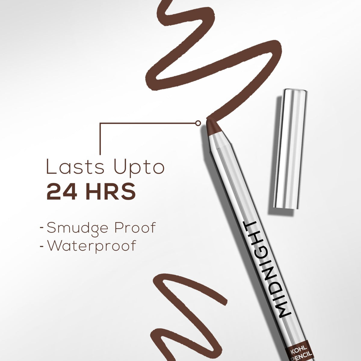 RENEE Midnight Kohl Kajal With Sharpener, Waterproof, Smudge-Proof & Lasts Up To 24 Hours - Brown