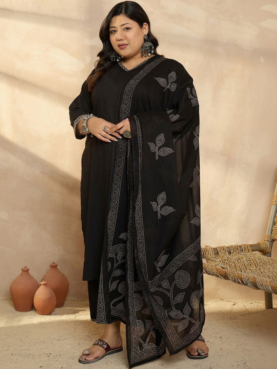 Indyancart Women's Ethnic Motifs Regular Kurta with Palazzos & With Dupatta