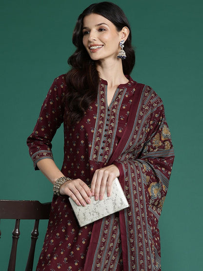 Ethnic Motifs Printed Straight Pure Cotton Kurta With Patiala & Dupatta
