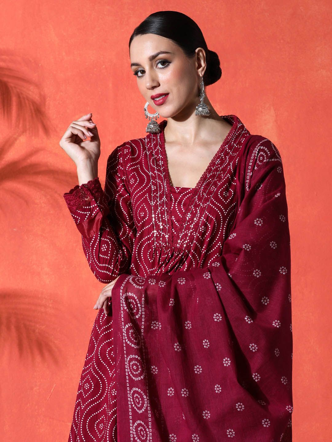 Indyancart SN Women's Floral Embroidered A-Line Pure Cotton Kurta & Trousers Kurta Set