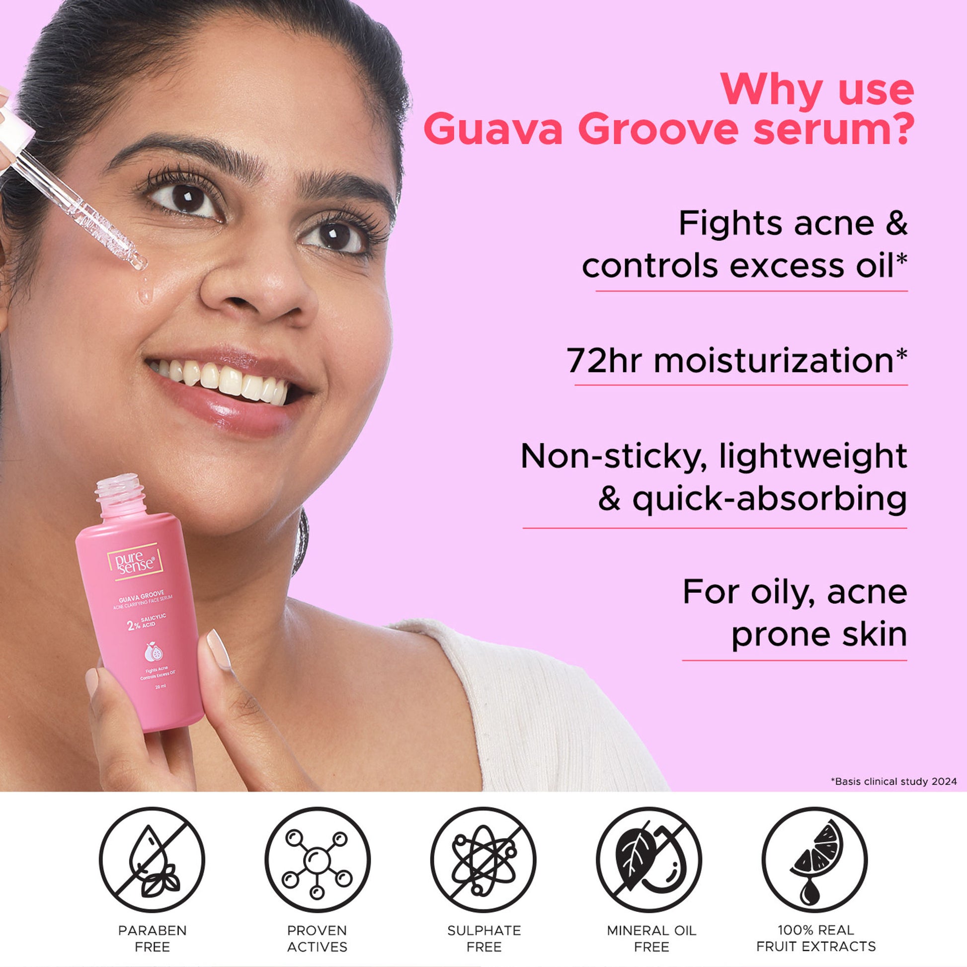 PureSense 2% Salicylic Acid Face Serum with Guava for Acne Prone Oily Skin