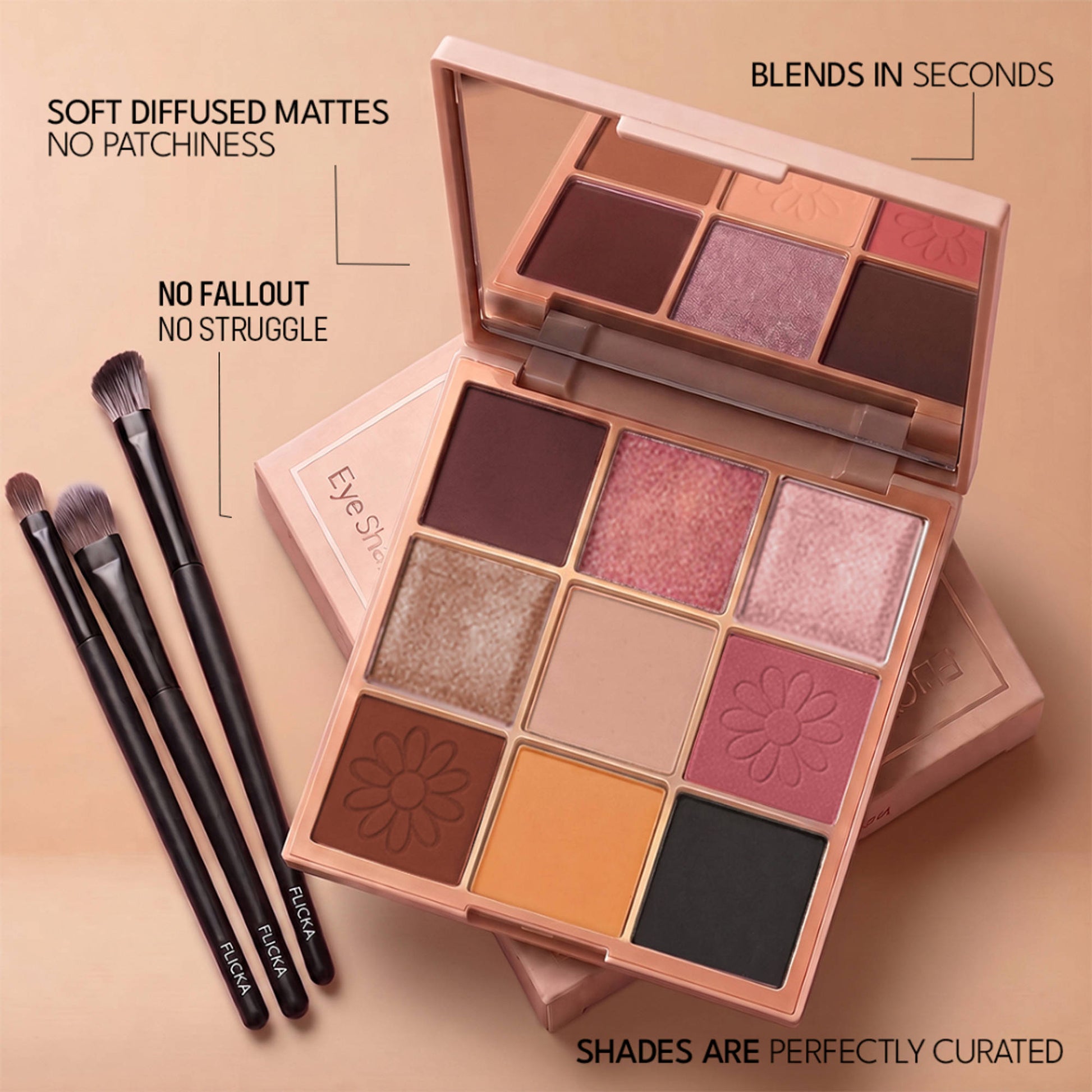 FLiCKA Eye Shadow Palette Intense Pigment Long Lasting Ultra Smooth - 02 Soft Blush