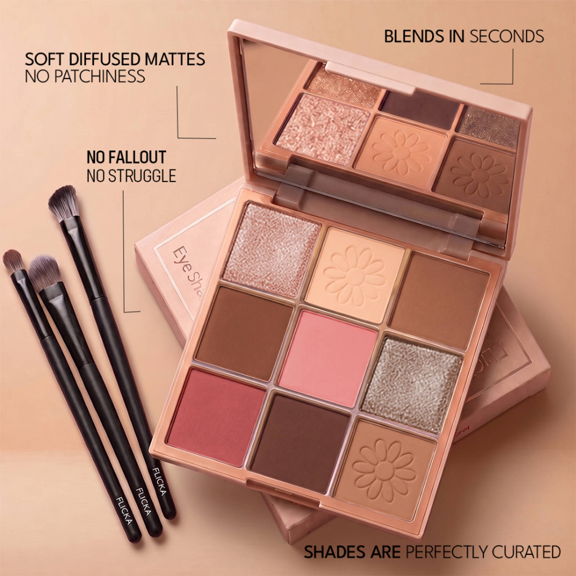 FLiCKA Eye Shadow Palette Intense Pigment Long Lasting Ultra Smooth - 03 Nude Peach